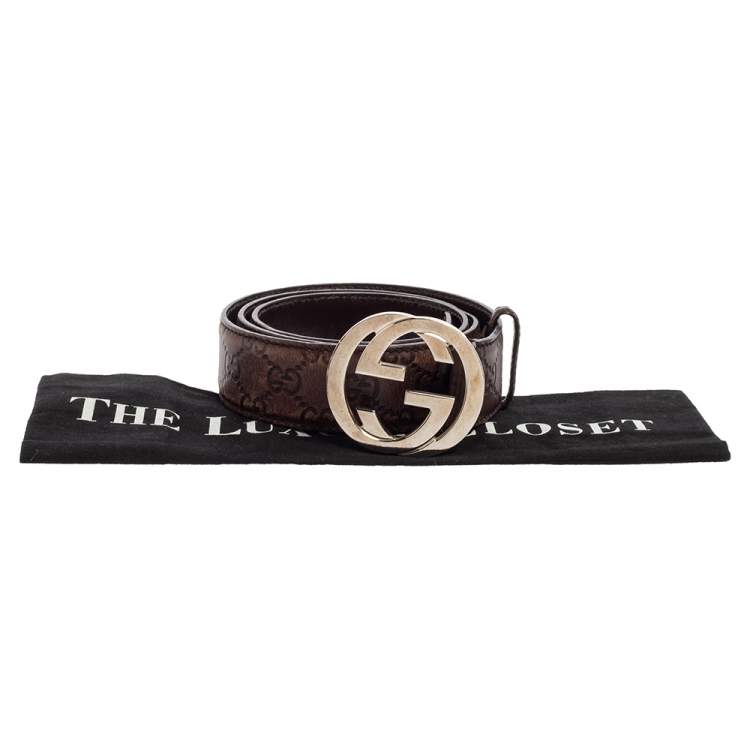 Pre Owned Gucci Dark Brown Guccissima Leather Interlocking G Buckle Belt 100CM