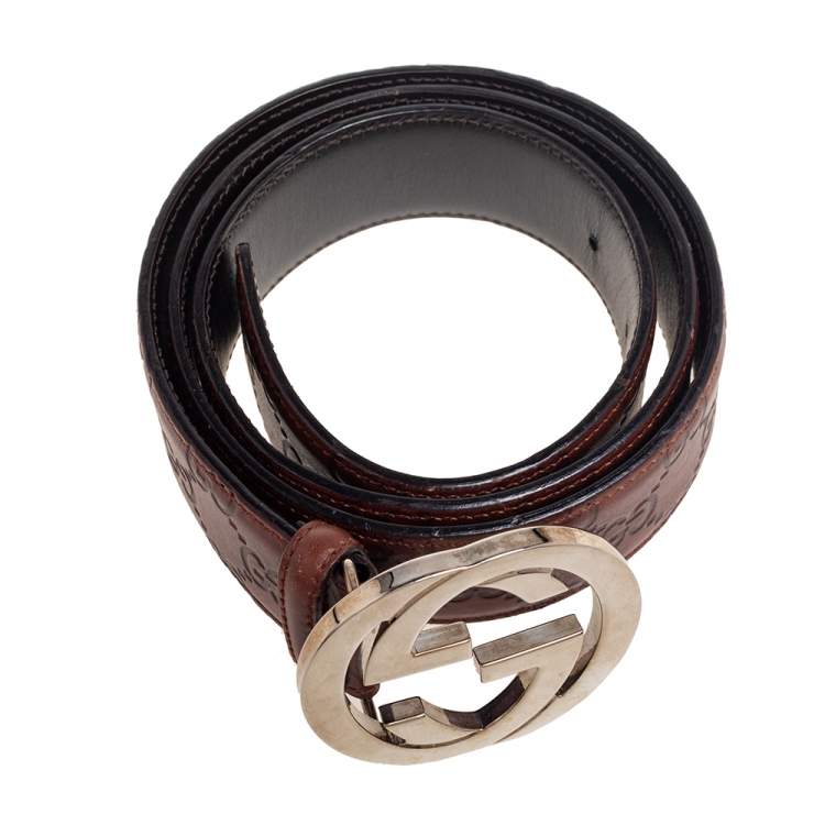 Pre Owned Gucci Brown Guccissima Leather Interlocking G Buckle Belt 95CM