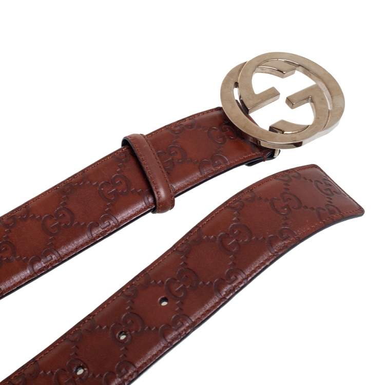 Pre Owned Gucci Brown Guccissima Leather Interlocking G Buckle Belt 95CM