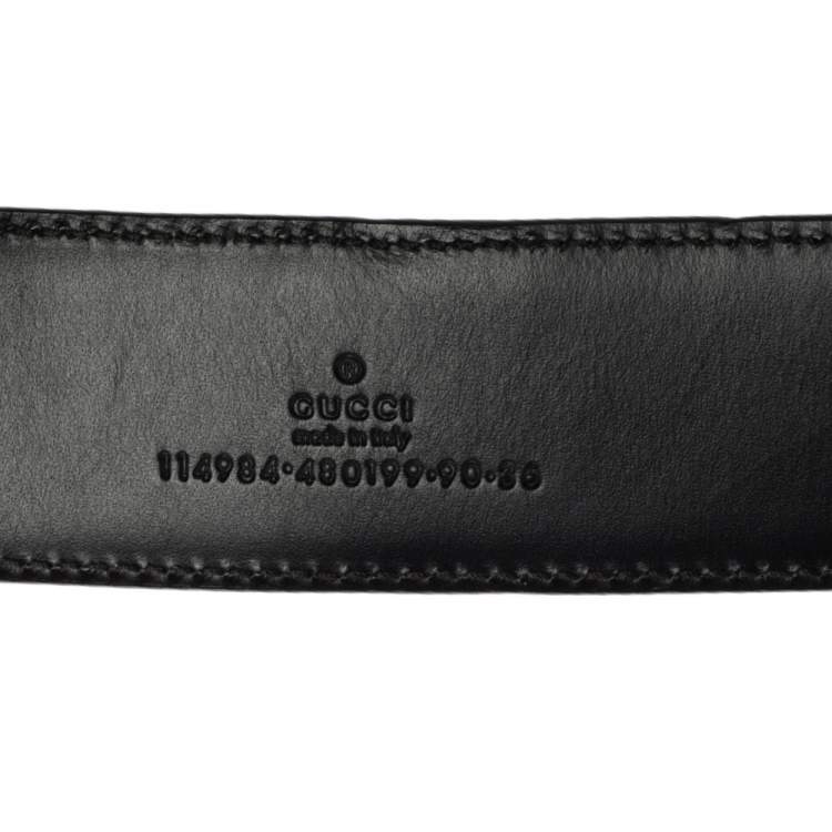 Pre Owned Gucci Black Guccissima Leather Interlocking G Buckle Belt 90CM