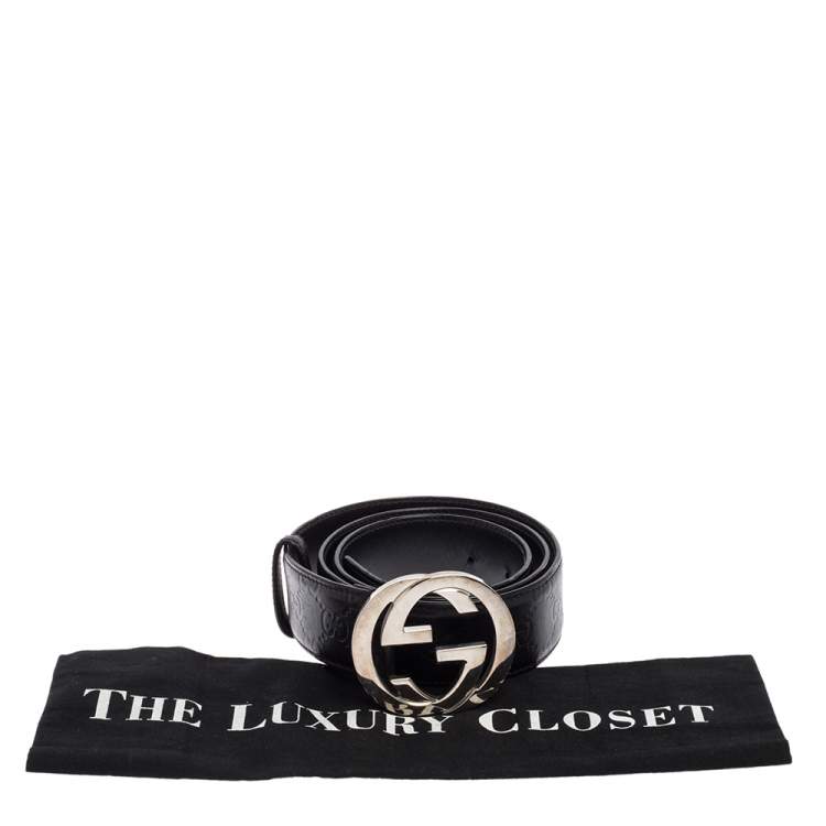 Pre Owned Gucci Black Guccissima Leather Interlocking G Buckle Belt 90CM