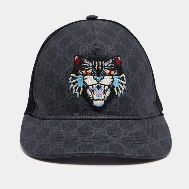 Gucci Black/Grey GG Supreme Angry Cat Patch Cap S Gucci