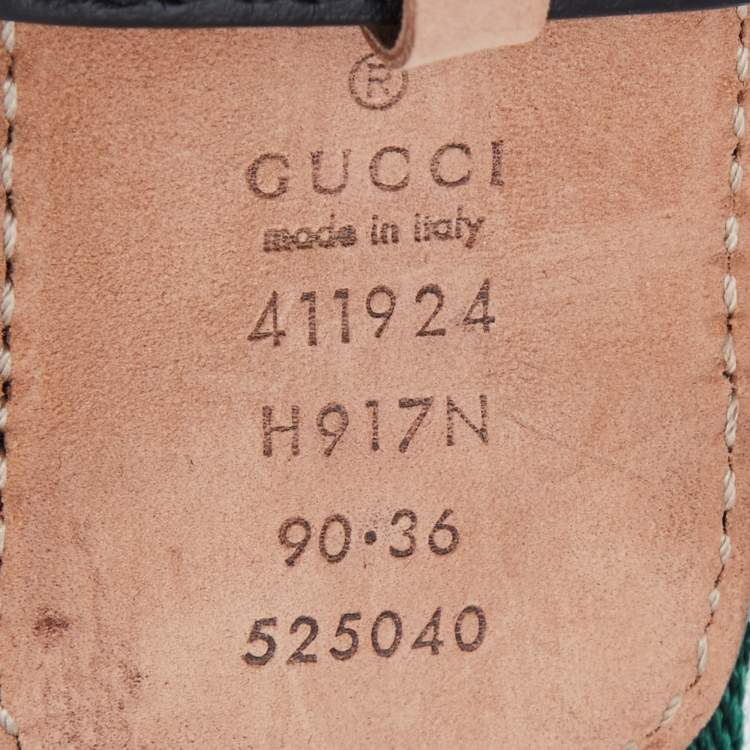 Pre Owned Gucci Black Leather and Canvas Web Interlocking G Buckle Belt 90CM