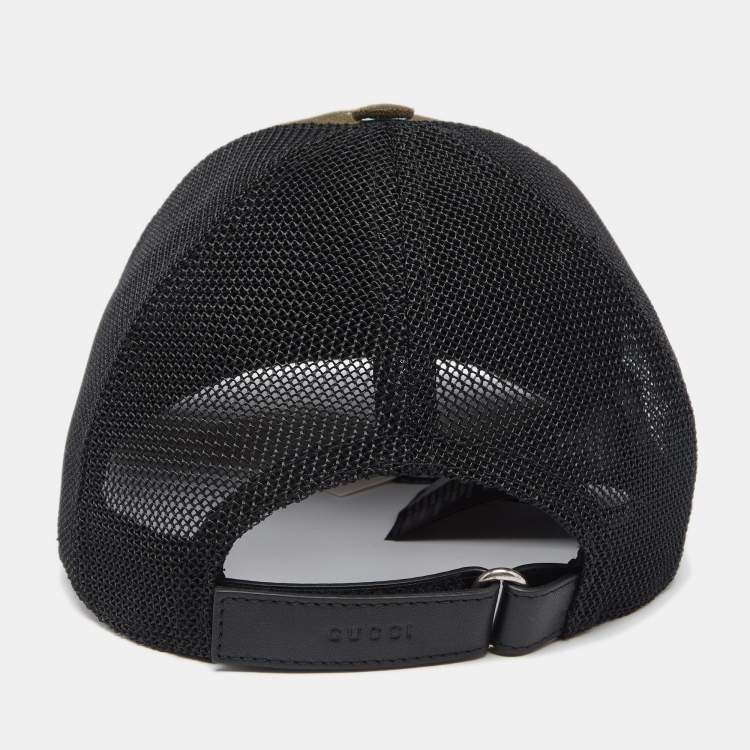 Pre Owned Gucci Military Green Cotton Crest Applique Baseball Cap S