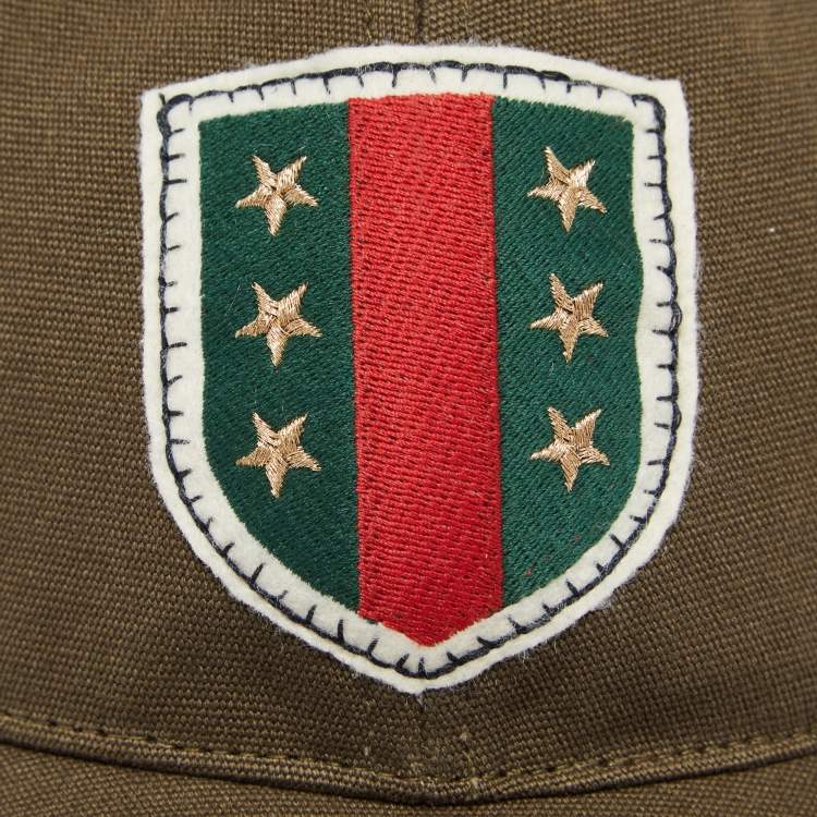 Pre Owned Gucci Military Green Cotton Crest Applique Baseball Cap S