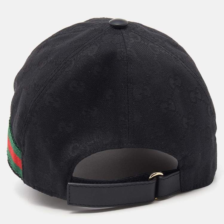 Pre Owned Gucci Black GG Canvas Web Stripe Baseball Cap M