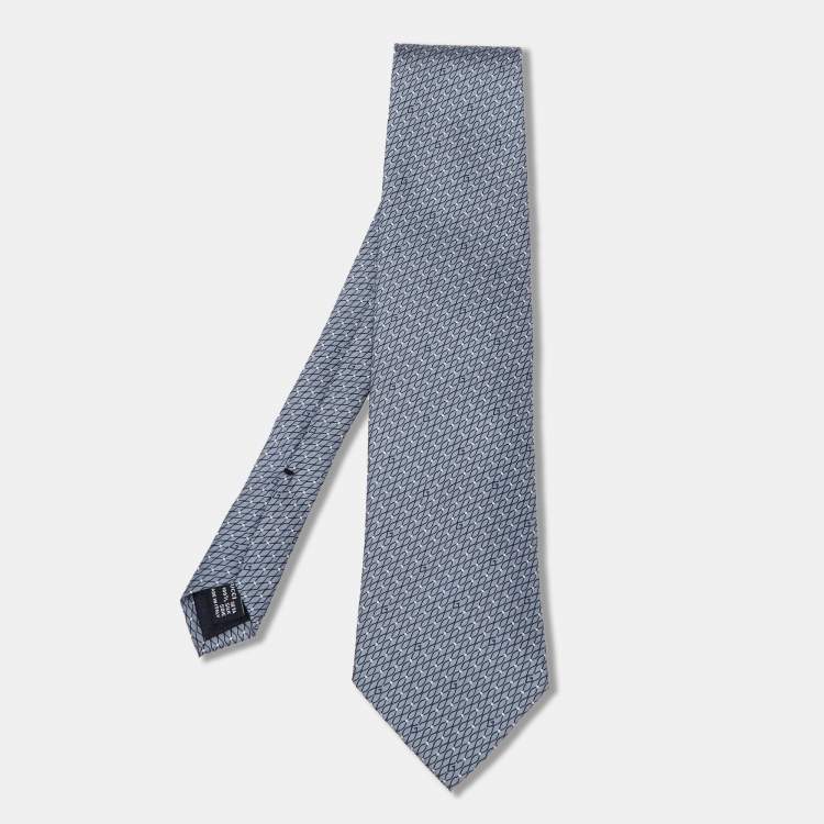 Pre Owned Gucci Blue Printed Silk Traditional Tie 