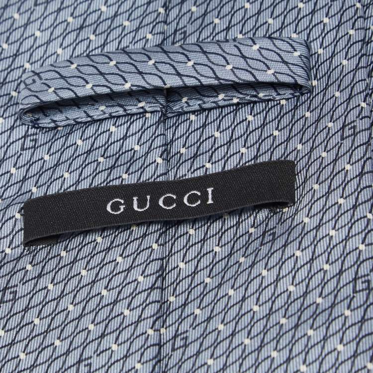 Pre Owned Gucci Blue Printed Silk Traditional Tie 