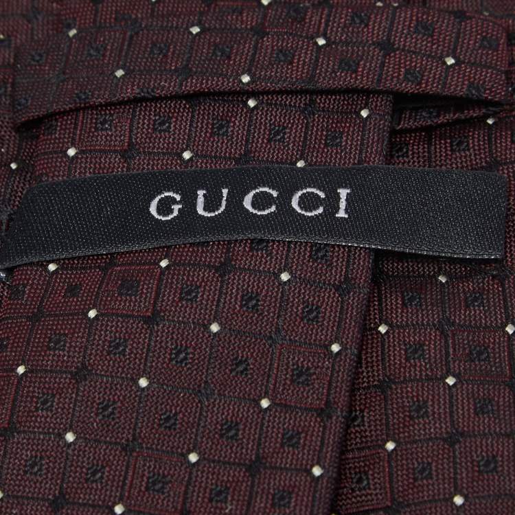 Pre Owned Gucci Burgundy Jacquard Silk Tie
