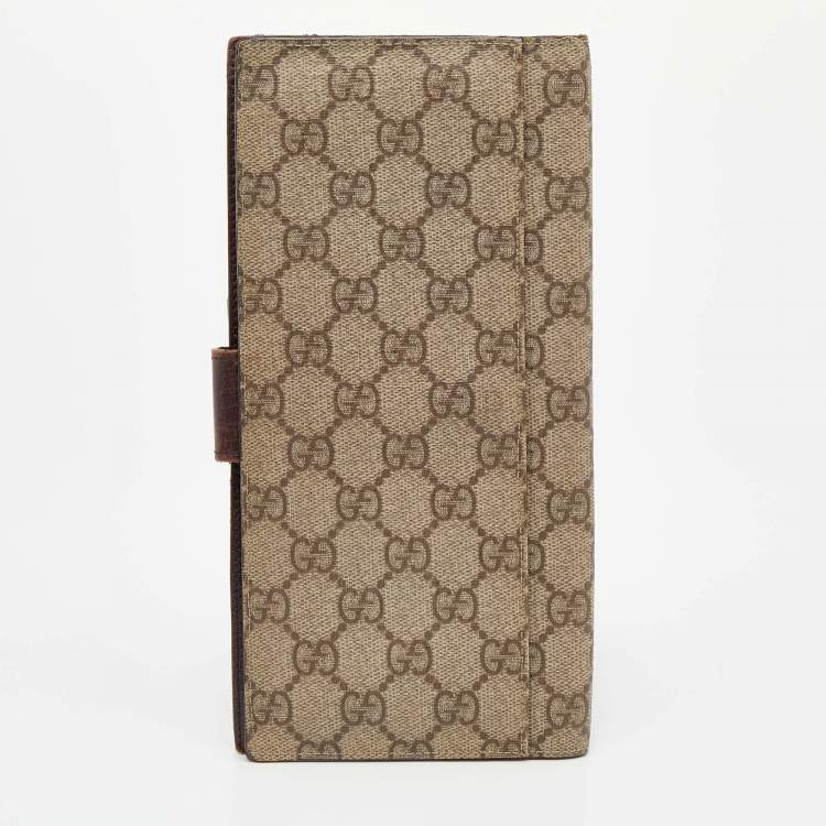 Pre Owned Gucci Beige/Ebony GG Supreme Canvas and Leather Passport Holder