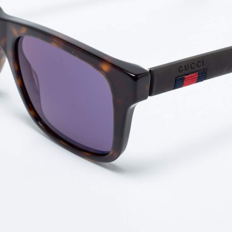 Pre Owned Gucci Grey/Brown Havana GG0008S Square Sunglasses