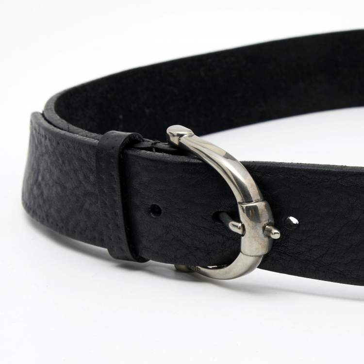 مملوكة مسبقًا Gucci Black Textured Leather Buckle Belt 85CM