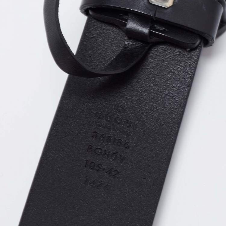 Pre Owned Gucci Black Leather Interlocking G Buckle Belt 105CM