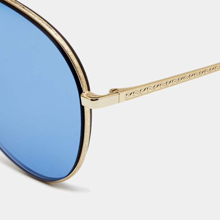 Pre Owned Gucci Gold Tone/Blue GG0356S Aviator Sunglasses