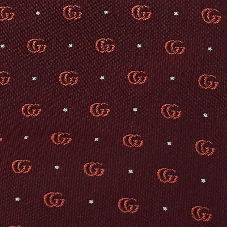 Pre Owned Gucci Burgundy Logo Pattern Jacquard Silk Tie