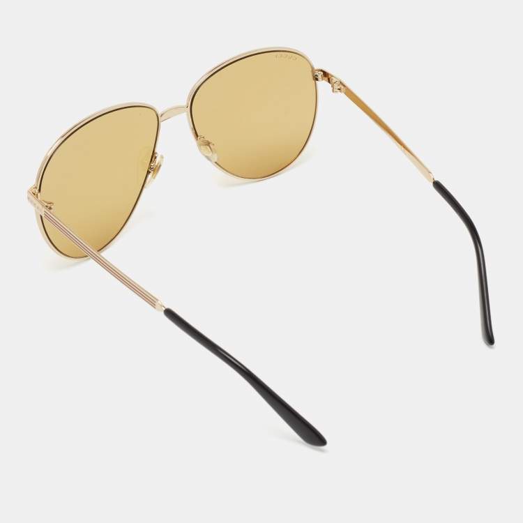 Pre Owned Gucci Gold Tone/Yellow GG0138S Aviator Sunglasses