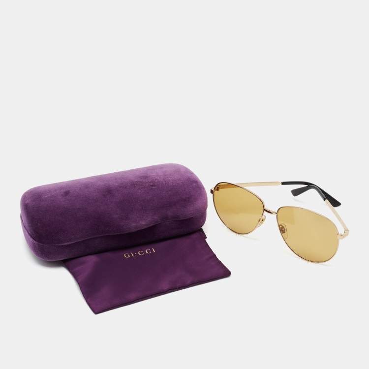 Pre Owned Gucci Gold Tone/Yellow GG0138S Aviator Sunglasses