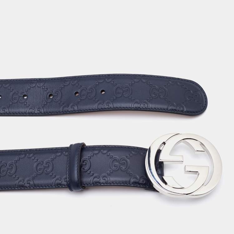 Pre Owned Gucci Blue Guccissima Leather Interlocking G Belt 105CM