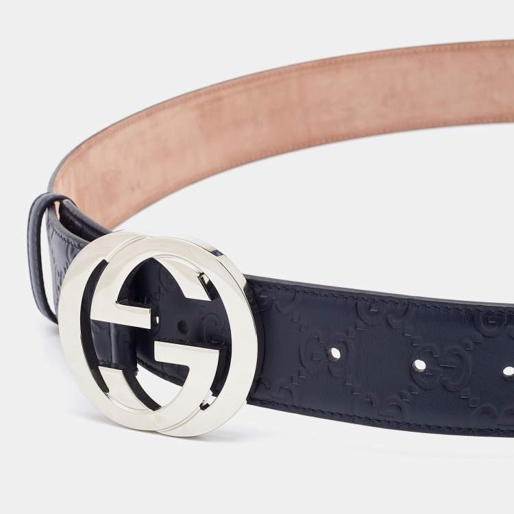 Pre Owned Gucci Blue Guccissima Leather Interlocking G Belt 105CM