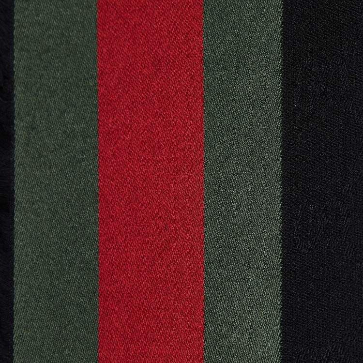 Pre Owned Gucci Black Guccissima Wool Web Stripe Silk Scarf