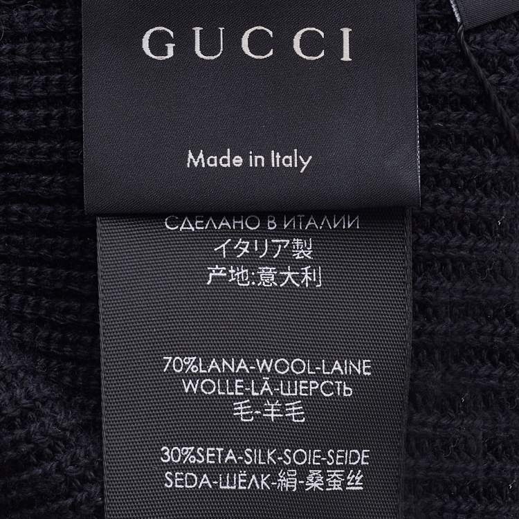 Pre Owned Gucci Black Wool & Silk Web Stripe Beanie M