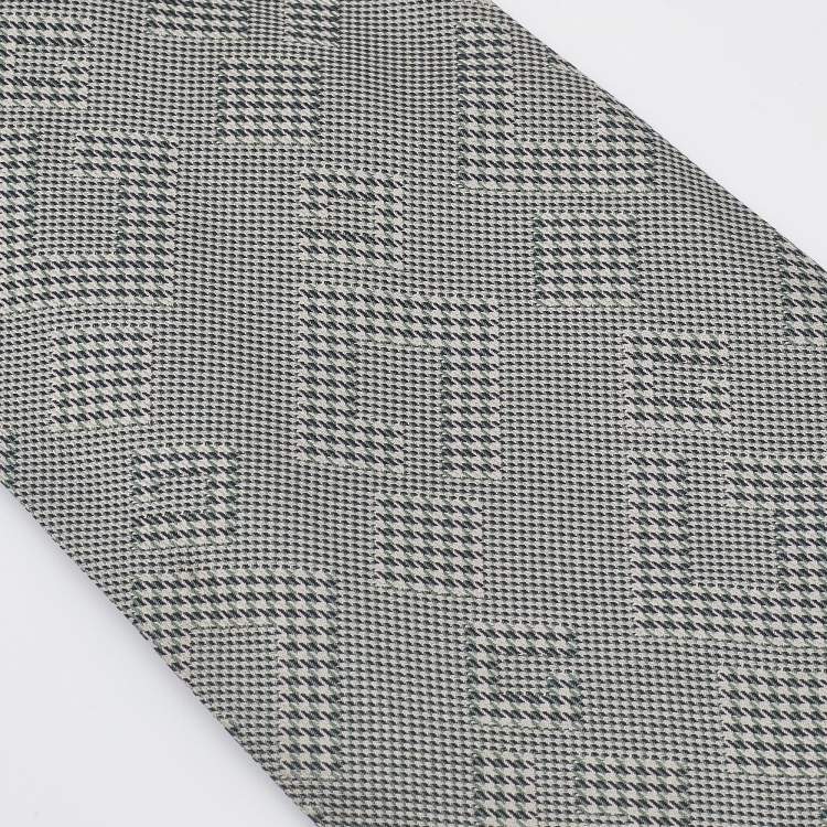 Pre Owned Gucci Vintage Grey Logo Jacquard Silk Tie