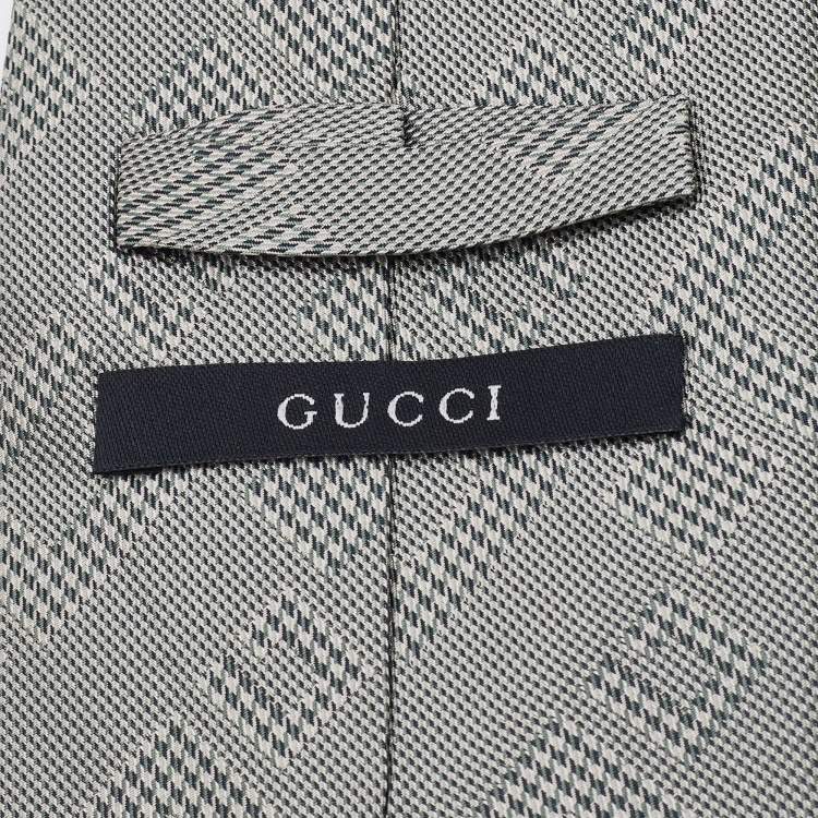 Pre Owned Gucci Vintage Grey Logo Jacquard Silk Tie