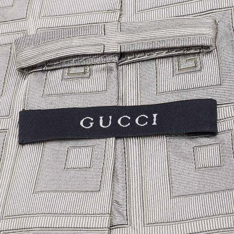 Pre Owned Gucci Grey G Silk Jacquard Tie