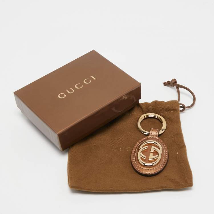 Pre Owned Gucci Brown Leather Interlocking G Keyring