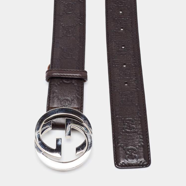 Gucci Interlocking G Belt Guccissima Dark Brown in Leather with Silver-tone  - US