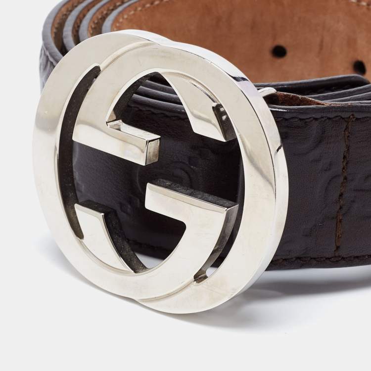 Pre Owned Gucci Dark Brown Guccissima Leather Interlocking G Buckle Belt 115CM