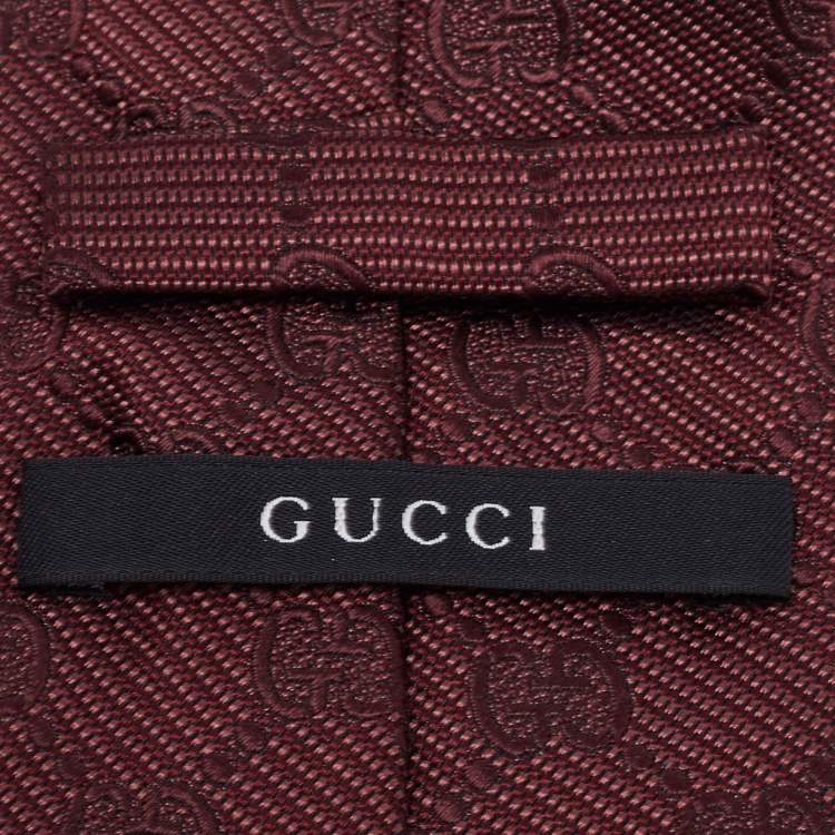 Pre Owned Gucci Burgundy GG Monogram Jacquard Silk Tie