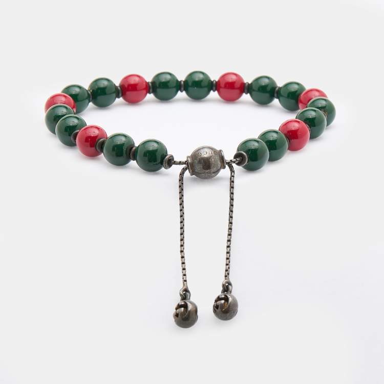 GUCCI Sterling Silver Wood San Valentino Bead Adjustable Bracelet Red  1262056 | FASHIONPHILE
