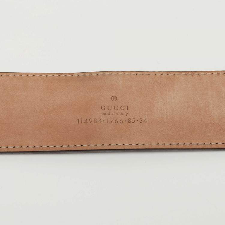 Pre Owned Gucci Brown Leather and Canvas Web Interlocking G Buckle Belt 85CM