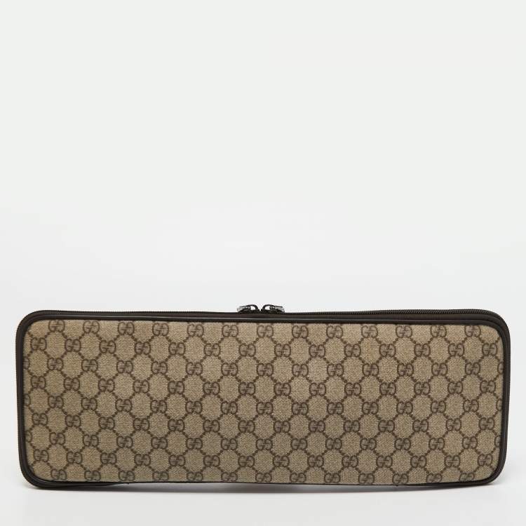 Pre Owned Gucci Beige GG Supreme Canvas and Leather Travel Tie Case