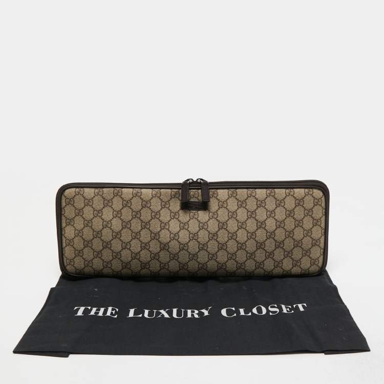 Pre Owned Gucci Beige GG Supreme Canvas and Leather Travel Tie Case