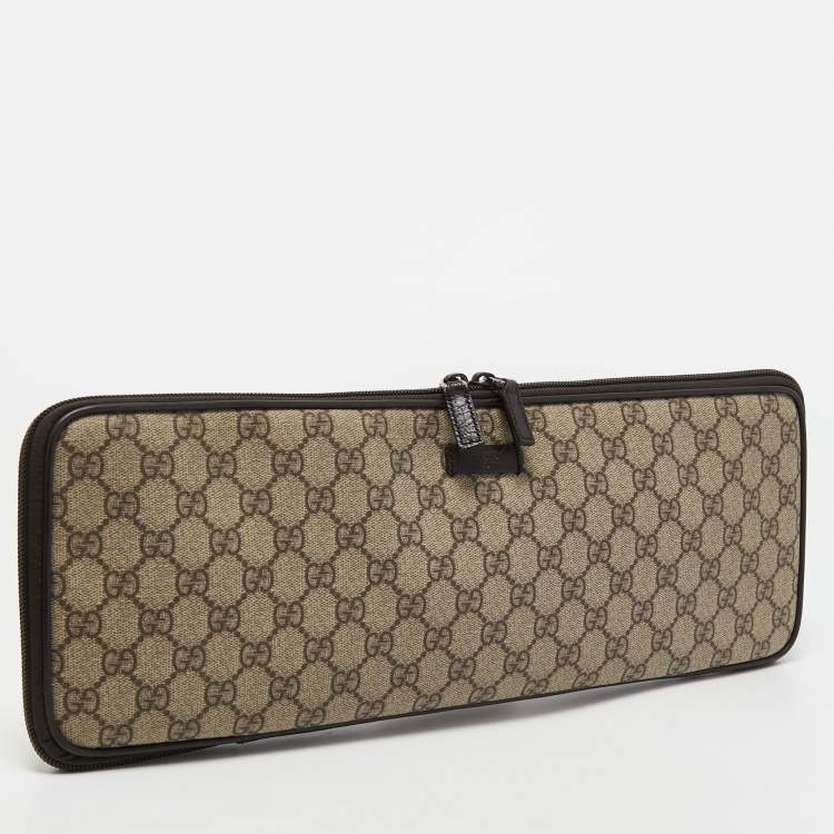 Pre Owned Gucci Beige GG Supreme Canvas and Leather Travel Tie Case