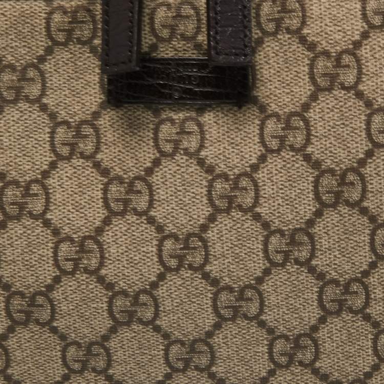 Pre Owned Gucci Beige GG Supreme Canvas and Leather Travel Tie Case