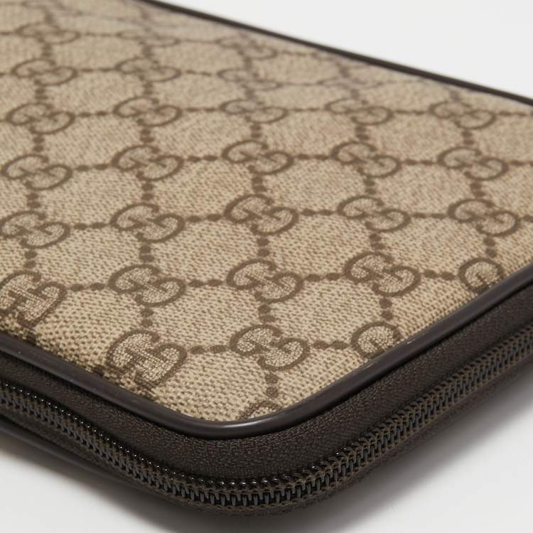 Pre Owned Gucci Beige GG Supreme Canvas and Leather Travel Tie Case