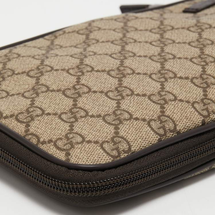 Pre Owned Gucci Beige GG Supreme Canvas and Leather Travel Tie Case