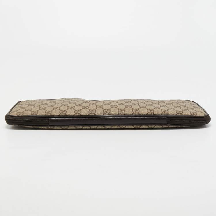 Pre Owned Gucci Beige GG Supreme Canvas and Leather Travel Tie Case