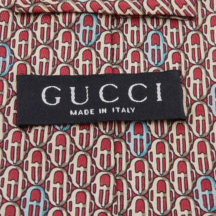 Pre Owned Gucci Burgundy Abstract Print Silk Tie