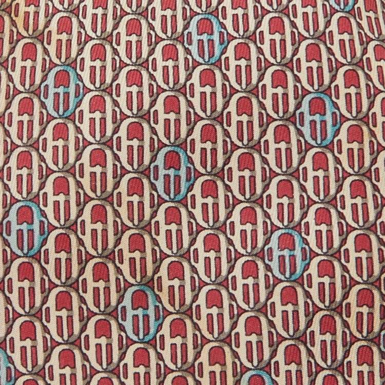 Pre Owned Gucci Burgundy Abstract Print Silk Tie