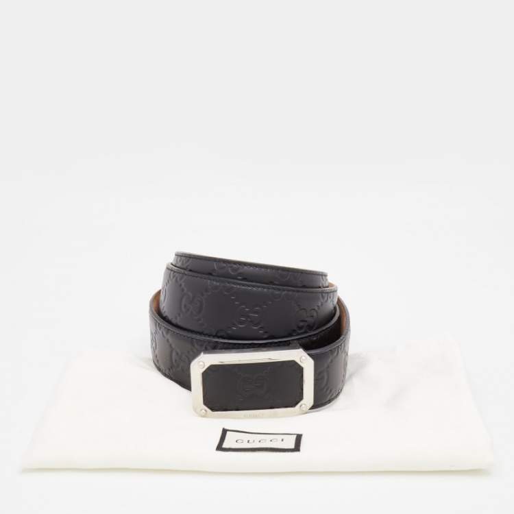 Pre Owned Gucci Black Guccissima Leather Buckle Belt 120 CM