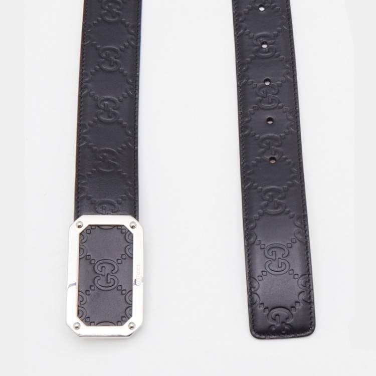 Pre Owned Gucci Black Guccissima Leather Buckle Belt 120 CM