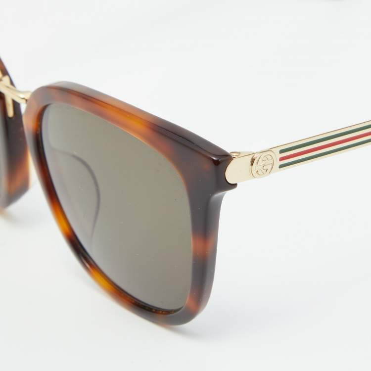 مملوكة مسبقًا Gucci Brown Havana/Grey GG0079SK Aviator Sunglasses