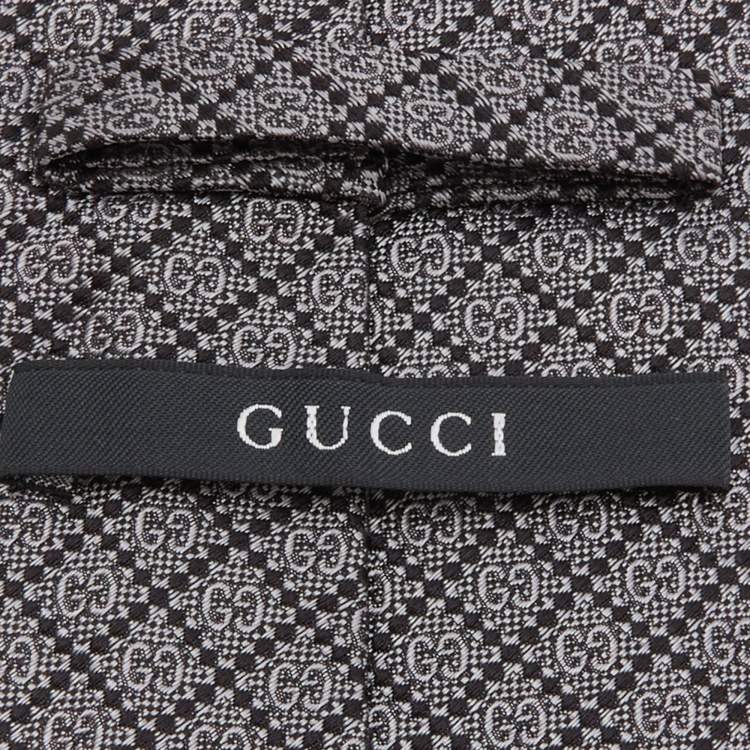 Pre Owned Gucci Black Logo Diamante Silk Jacquard Tie