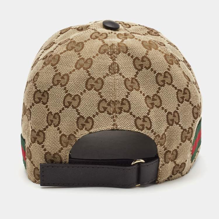 Pre Owned Gucci Beige Logo Monogram Web Stripe Detail Canvas Baseball Cap M