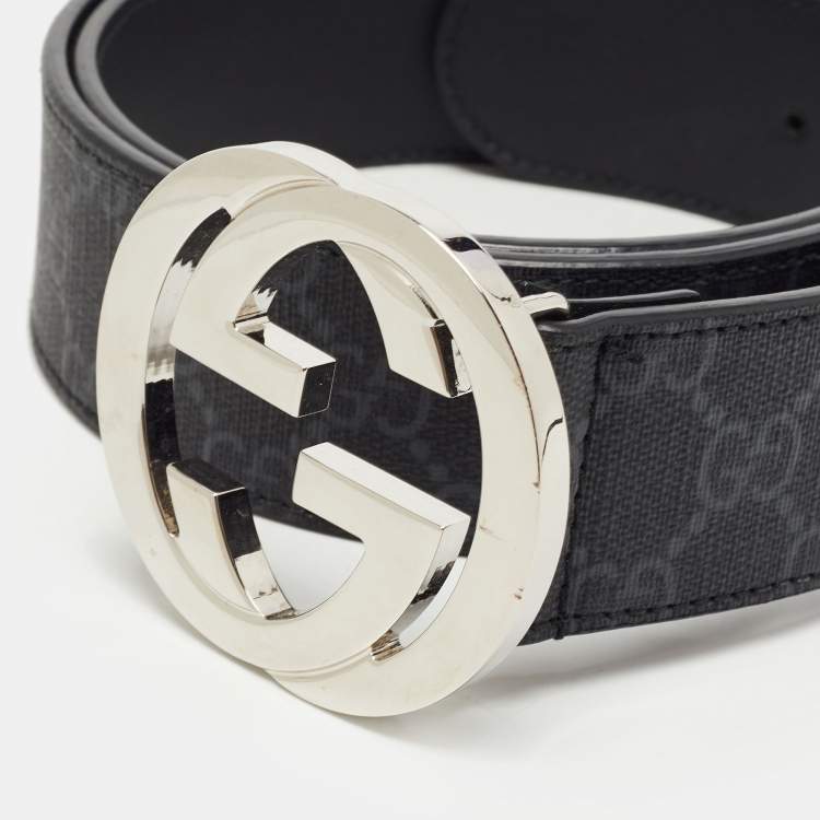 Pre Owned Gucci Black Supreme Canvas Interlocking G Belt 90CM