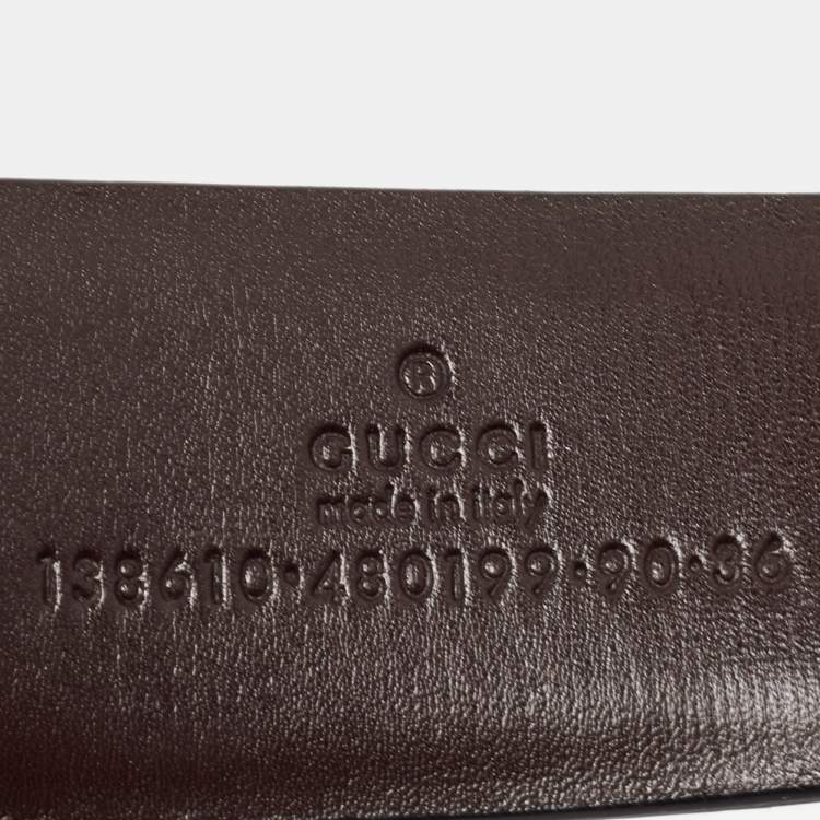 Pre Owned Gucci Black/Brown Leather Interlocking G Square Buckle Belt 90CM